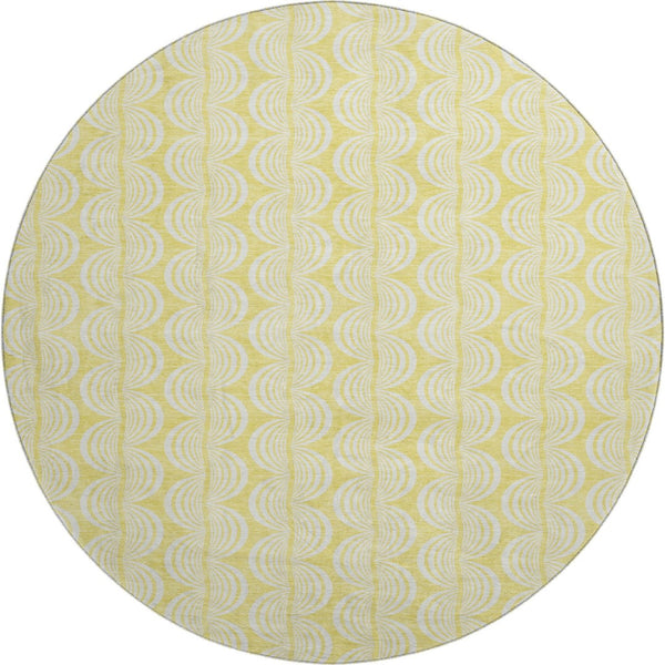 HomeRoots 8' Yellow And Ivory Ogee Round Rug - Washable, UV Protected, Durable, Perfect for Busy Homes! 682814