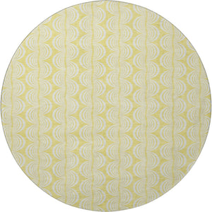 HomeRoots 8' Yellow And Ivory Ogee Round Rug - Washable, UV Protected, Durable, Perfect for Busy Homes! 682814