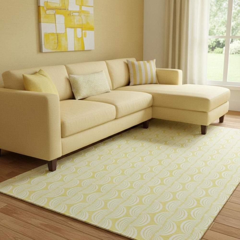 HomeRoots 8' X 10' Yellow and Ivory Ogee Area Rug – Durable, Washable, UV-Protected for High-Traffic Spaces 682815