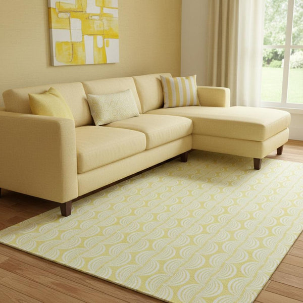 HomeRoots 8' X 10' Yellow and Ivory Ogee Area Rug – Durable, Washable, UV-Protected for High-Traffic Spaces 682815