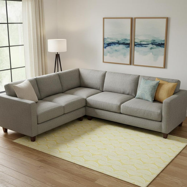 HomeRoots 9' X 12' Washable Yellow and Ivory Ogee Area Rug - Durable, UV-Protected, Pet-Friendly Decor Solution 682816
