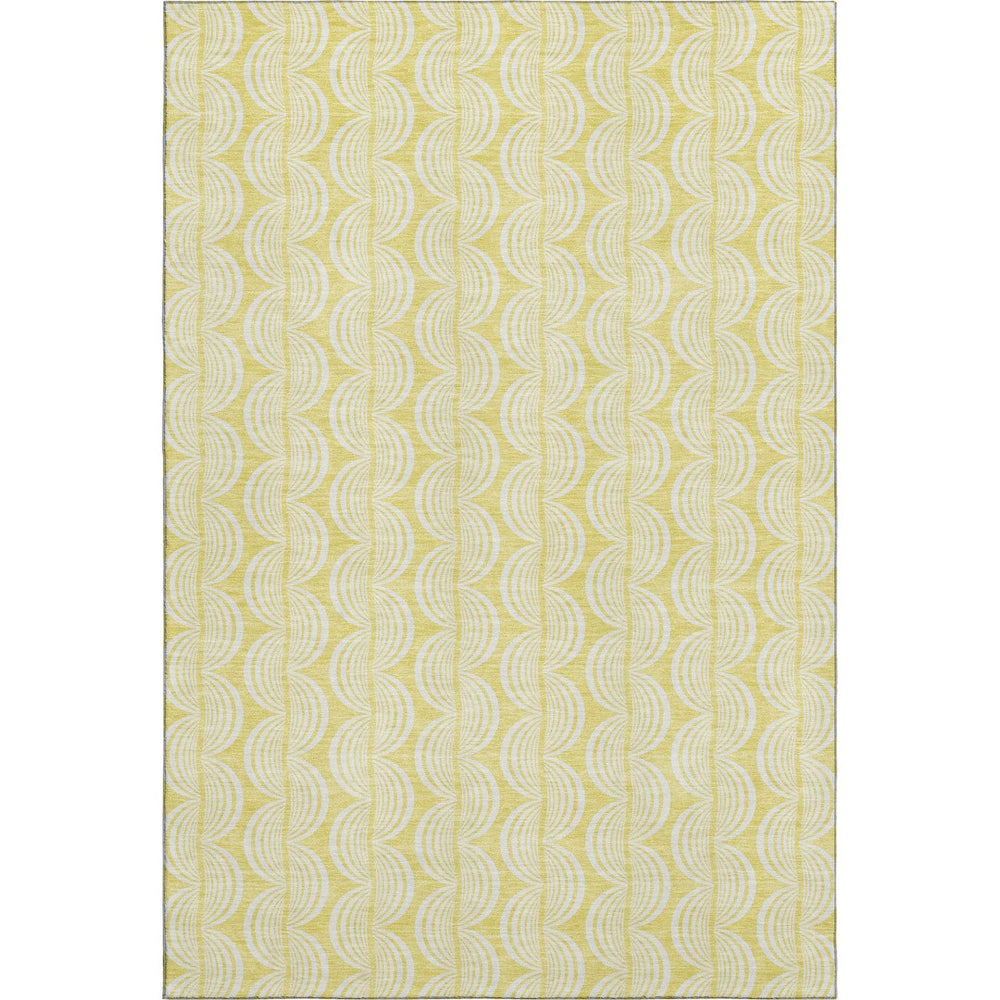 HomeRoots 9' X 12' Washable Yellow and Ivory Ogee Area Rug - Durable, UV-Protected, Pet-Friendly Decor Solution 682816