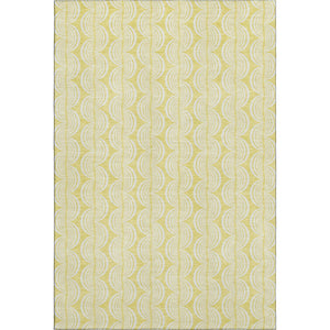 HomeRoots 9' X 12' Washable Yellow and Ivory Ogee Area Rug - Durable, UV-Protected, Pet-Friendly Decor Solution 682816