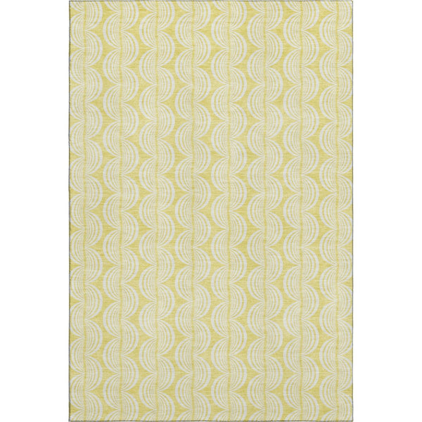 HomeRoots 9' X 12' Washable Yellow and Ivory Ogee Area Rug - Durable, UV-Protected, Pet-Friendly Decor Solution 682816