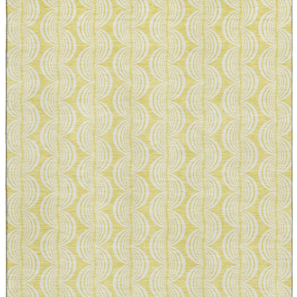 HomeRoots 9' X 12' Washable Yellow and Ivory Ogee Area Rug - Durable, UV-Protected, Pet-Friendly Decor Solution 682816