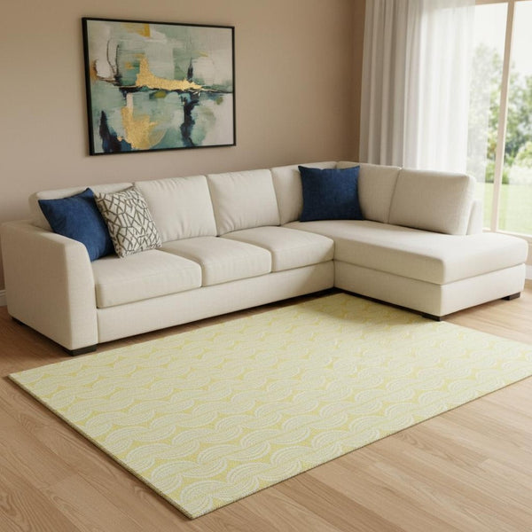 HomeRoots 10' X 14' Yellow & Ivory Ogee Area Rug - Durable, Stain Resistant, UV Protected for Indoor/Outdoor Use 682817