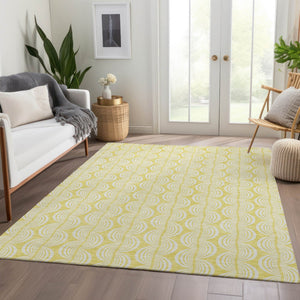 HomeRoots 10' X 14' Yellow & Ivory Ogee Area Rug - Durable, Stain Resistant, UV Protected for Indoor/Outdoor Use 682817