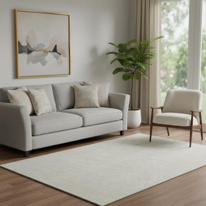 HomeRoots 5' X 8' Beige & Ivory Geometric Area Rug – Washable, UV Protected, Stain-Resistant for Busy Homes 682819