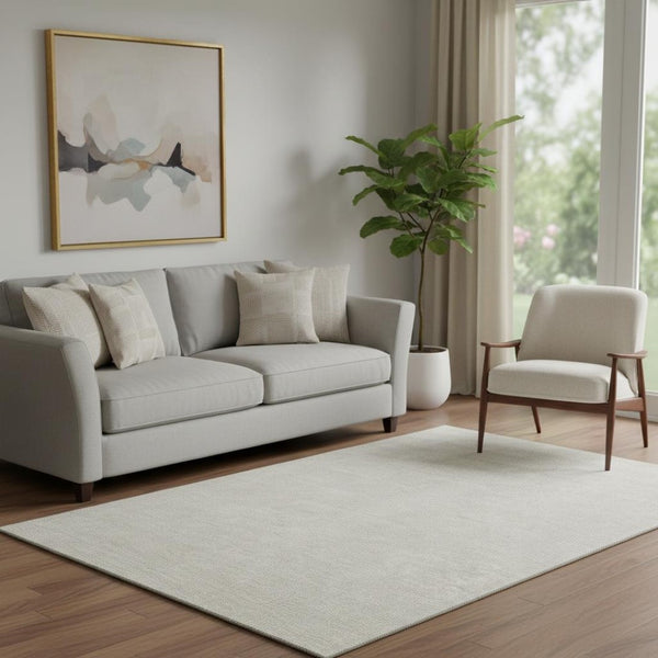 HomeRoots 5' X 8' Beige & Ivory Geometric Area Rug – Washable, UV Protected, Stain-Resistant for Busy Homes 682819