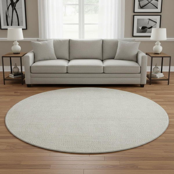 HomeRoots 8' Beige and Ivory Round Geometric Rug - Washable, Durable, UV Protected, Ideal for Modern Spaces! 682820