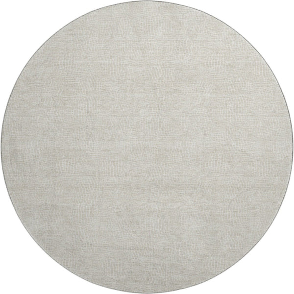 HomeRoots 8' Beige and Ivory Round Geometric Rug - Washable, Durable, UV Protected, Ideal for Modern Spaces! 682820