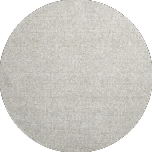 HomeRoots 8' Beige and Ivory Round Geometric Rug - Washable, Durable, UV Protected, Ideal for Modern Spaces! 682820
