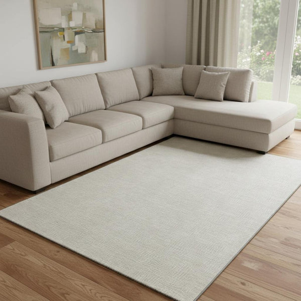 HomeRoots 8' X 10' Stylish Beige & Ivory Geometric Washable Area Rug with UV Protection for Modern Spaces 682821