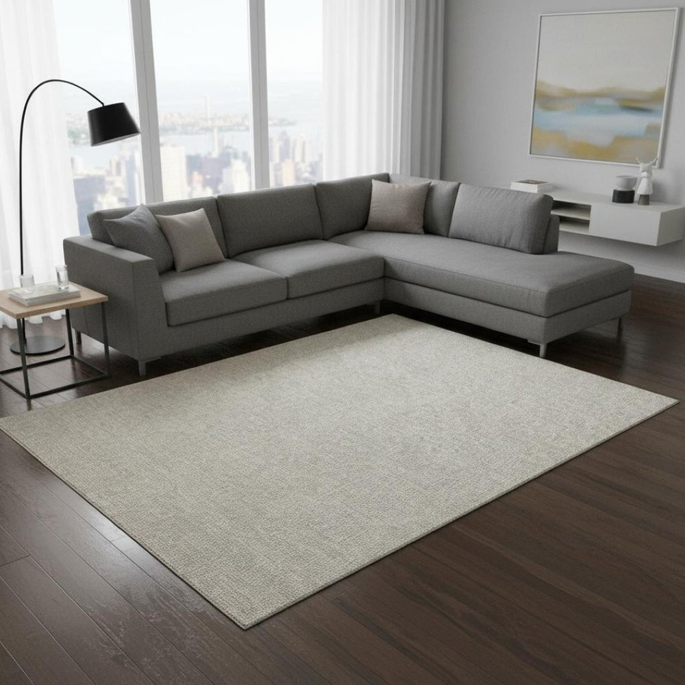 HomeRoots 9' X 12' Washable Beige & Ivory Geometric Area Rug with UV Protection for Modern Homes & Families 682822