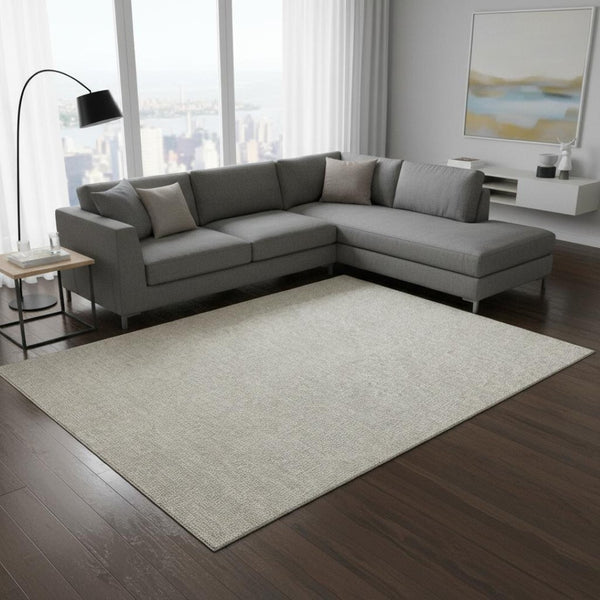HomeRoots 9' X 12' Washable Beige & Ivory Geometric Area Rug with UV Protection for Modern Homes & Families 682822