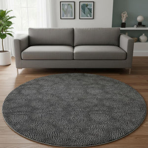 HomeRoots 8' Black and Ivory Geometric Washable Round Rug - Stylish, Durable, UV-Protected for Family Spaces 682826