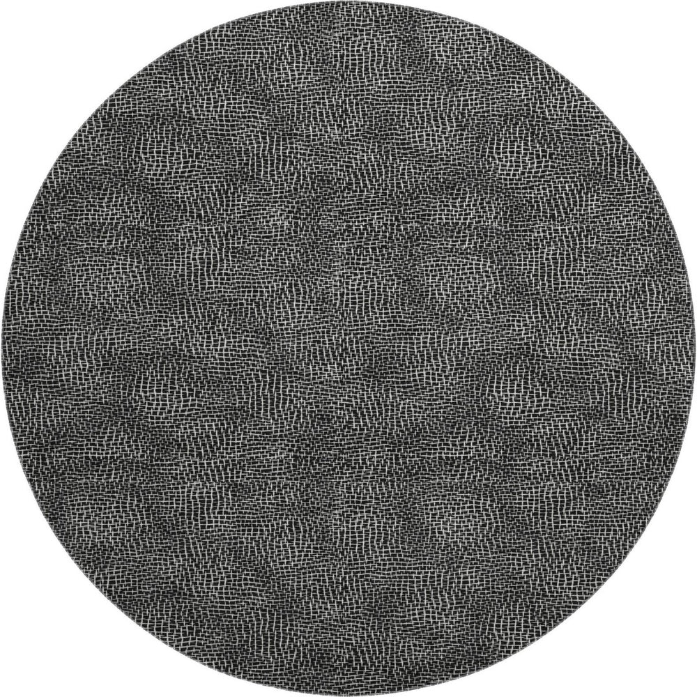 HomeRoots 8' Black and Ivory Geometric Washable Round Rug - Stylish, Durable, UV-Protected for Family Spaces 682826