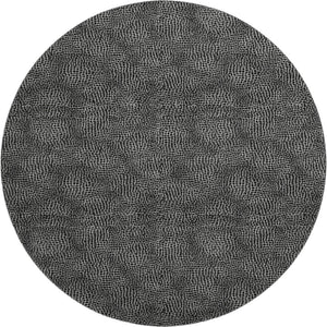 HomeRoots 8' Black and Ivory Geometric Washable Round Rug - Stylish, Durable, UV-Protected for Family Spaces 682826
