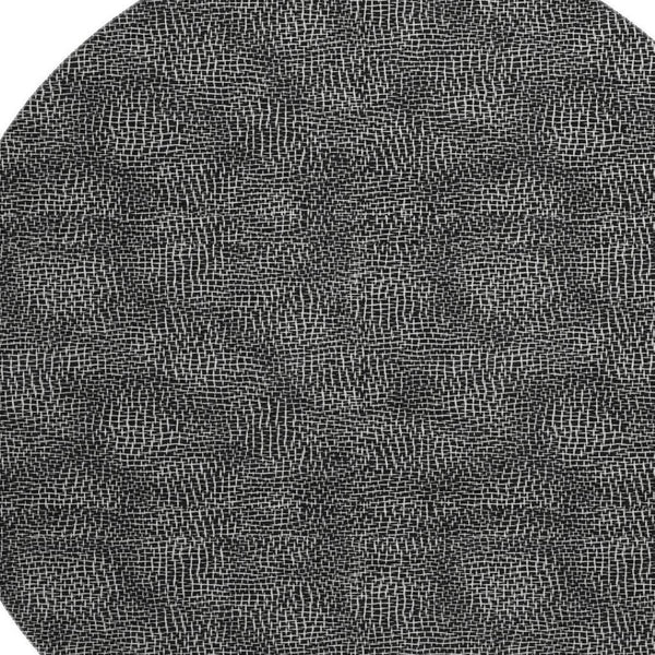 HomeRoots 8' Black and Ivory Geometric Washable Round Rug - Stylish, Durable, UV-Protected for Family Spaces 682826