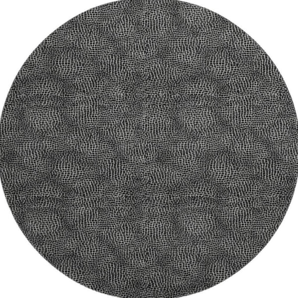 HomeRoots 8' Black and Ivory Geometric Washable Round Rug - Stylish, Durable, UV-Protected for Family Spaces 682826