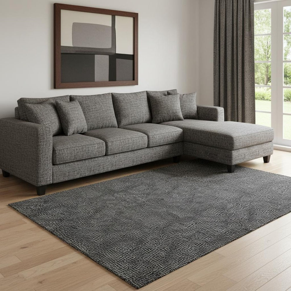 HomeRoots 8' X 10' Modern Black and Ivory Geometric Washable Area Rug with UV Protection & Easy Care 682827