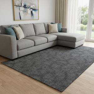 HomeRoots 10' X 14' Black And Ivory Geometric Area Rug - Washable, UV-Protected, Stylish & Stain-Resistant! 682829