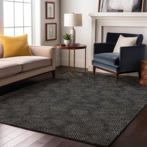 HomeRoots 10' X 14' Black And Ivory Geometric Area Rug - Washable, UV-Protected, Stylish & Stain-Resistant! 682829