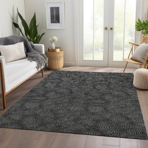 HomeRoots 10' X 14' Black And Ivory Geometric Area Rug - Washable, UV-Protected, Stylish & Stain-Resistant! 682829