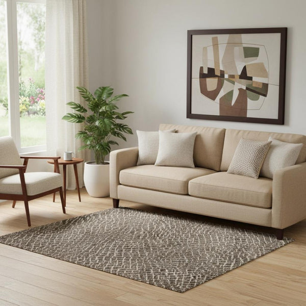 HomeRoots 5' X 8' Brown and Beige Geometric Area Rug - Washable, UV Protected, Stain Resistant for Active Homes 682831