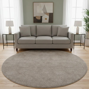 HomeRoots 8' Stylish Brown and Beige Geometric Round Rug - Washable, UV Protected, Ideal for Modern Homes 682832