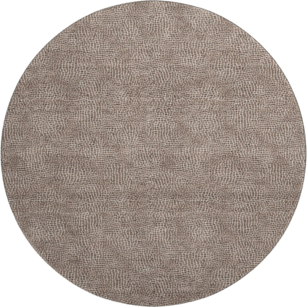 HomeRoots 8' Stylish Brown and Beige Geometric Round Rug - Washable, UV Protected, Ideal for Modern Homes 682832