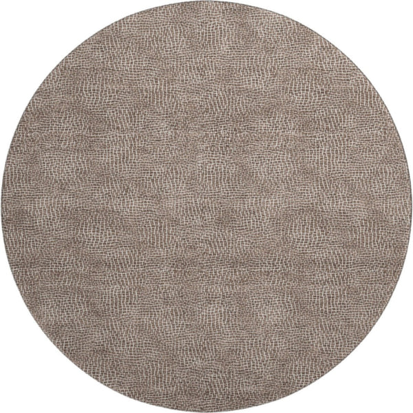 HomeRoots 8' Stylish Brown and Beige Geometric Round Rug - Washable, UV Protected, Ideal for Modern Homes 682832