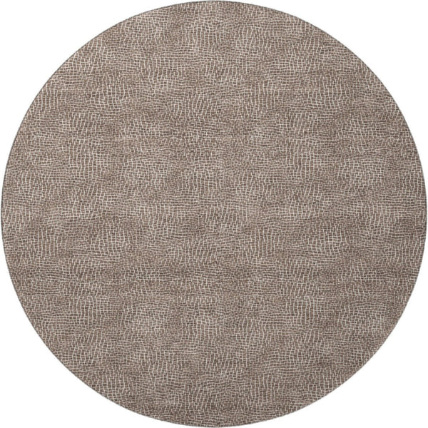 HomeRoots 8' Stylish Brown and Beige Geometric Round Rug - Washable, UV Protected, Ideal for Modern Homes 682832