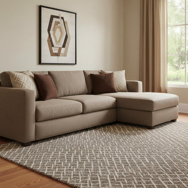 HomeRoots 8' X 10' Stylish Brown and Beige Geometric Area Rug – Washable, UV Protected, Perfect for High-Traffic Spaces 682833