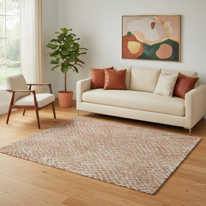 HomeRoots 5' X 8' Washable Copper & Ivory Geometric Area Rug with UV Protection for High-Traffic Spaces 682837