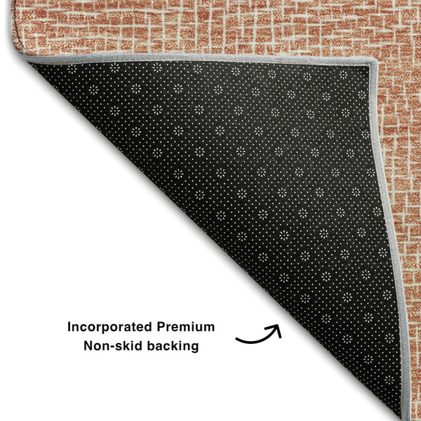 HomeRoots 5' X 8' Washable Copper & Ivory Geometric Area Rug with UV Protection for High-Traffic Spaces 682837