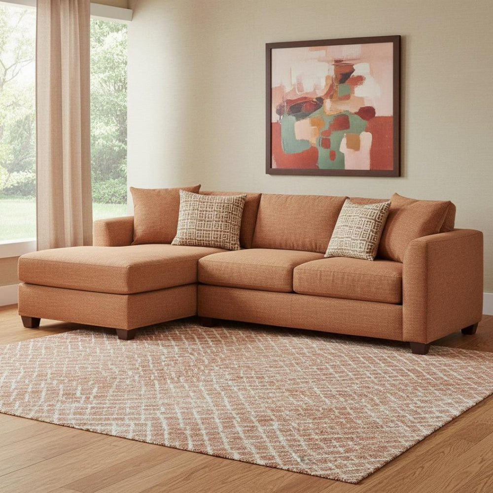 HomeRoots 8' X 10' Copper And Ivory Geometric Area Rug - Washable, UV Protected, Stylish & Durable Design 682839