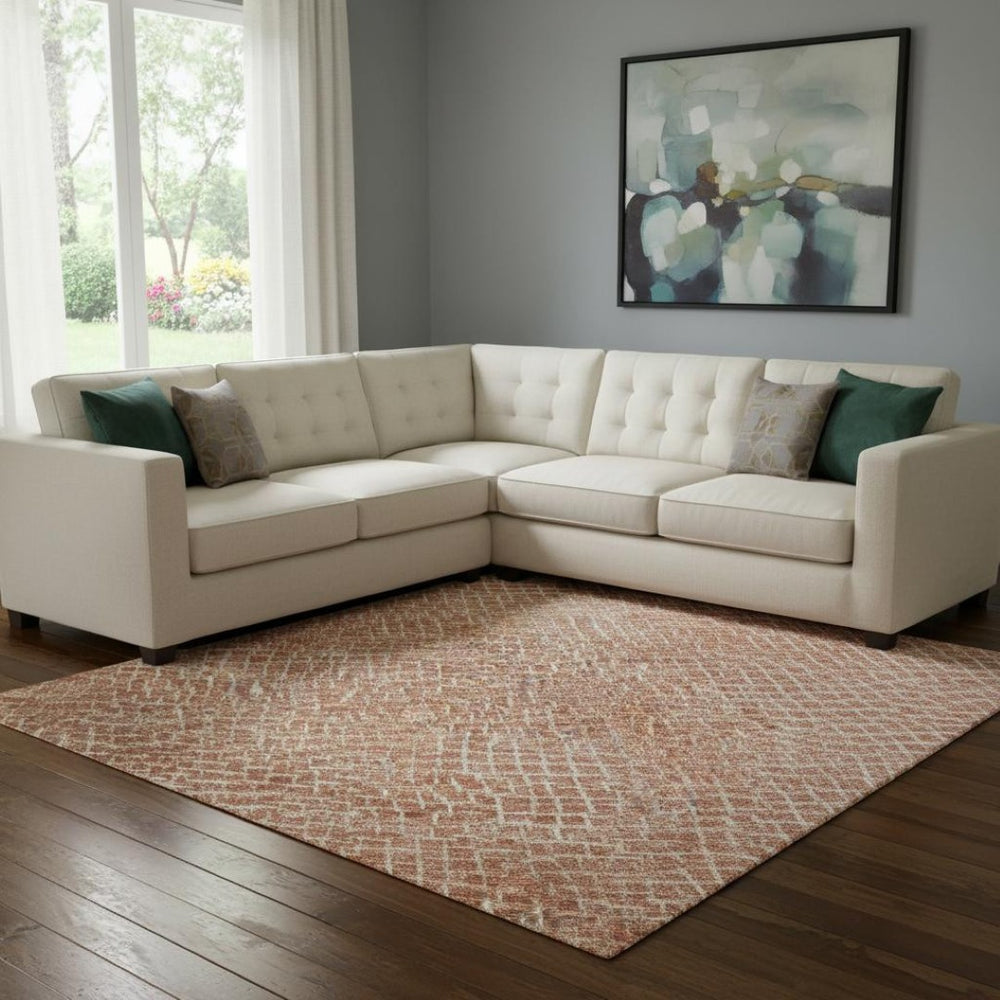 HomeRoots 10' X 14' Copper & Ivory Geometric Area Rug - Washable, UV-Protected, Modern Design for Living Spaces 682841