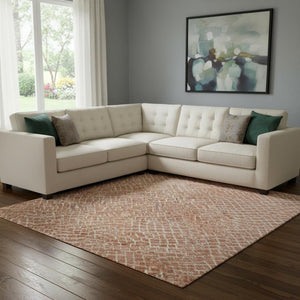 HomeRoots 10' X 14' Copper & Ivory Geometric Area Rug - Washable, UV-Protected, Modern Design for Living Spaces 682841