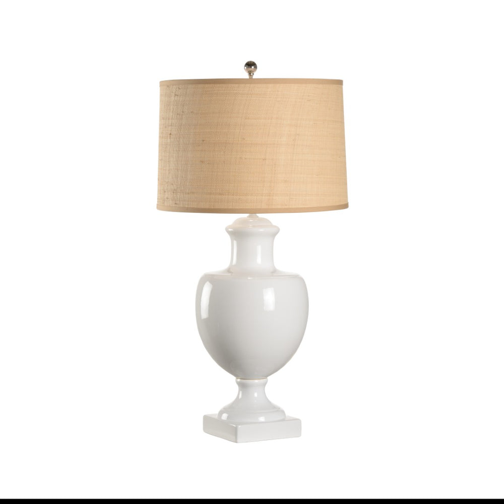 Chelsea House Greenwich Ceramic Table Lamp With Glossy White Italian Glaze And Off-White Linen Shade, 34"H Elegance 68285-2