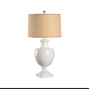 Chelsea House Greenwich Ceramic Table Lamp With Glossy White Italian Glaze And Off-White Linen Shade, 34"H Elegance 68285-2