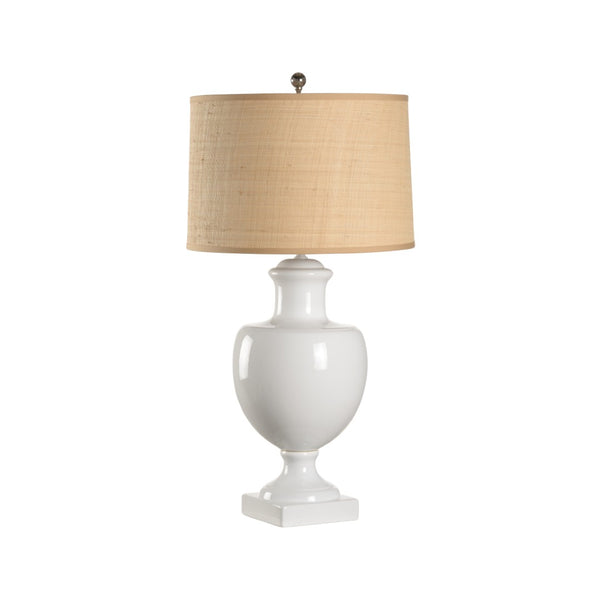 Chelsea House Greenwich Ceramic Table Lamp With Glossy White Italian Glaze And Off-White Linen Shade, 34"H Elegance 68285-2
