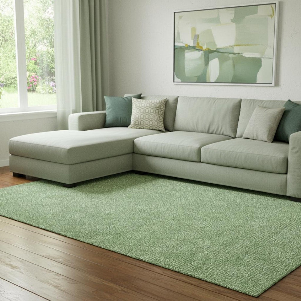 HomeRoots 8' X 10' Stylish Green And Ivory Geometric Washable Area Rug – UV Protected, Pet Friendly & Easy Care 682851