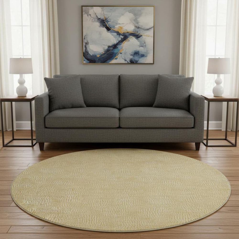 HomeRoots 8' Gold and Ivory Geometric Round Rug - Stylish, Washable, UV Protected Centerpiece for Any Room 682856