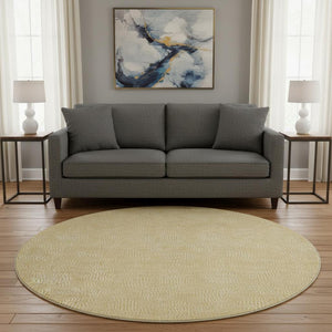 HomeRoots 8' Gold and Ivory Geometric Round Rug - Stylish, Washable, UV Protected Centerpiece for Any Room 682856