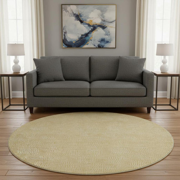 HomeRoots 8' Gold and Ivory Geometric Round Rug - Stylish, Washable, UV Protected Centerpiece for Any Room 682856