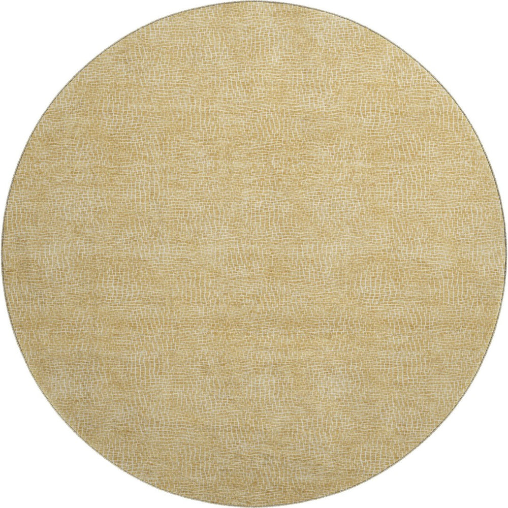HomeRoots 8' Gold and Ivory Geometric Round Rug - Stylish, Washable, UV Protected Centerpiece for Any Room 682856