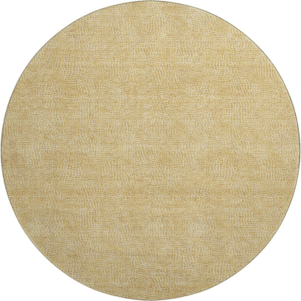 HomeRoots 8' Gold and Ivory Geometric Round Rug - Stylish, Washable, UV Protected Centerpiece for Any Room 682856