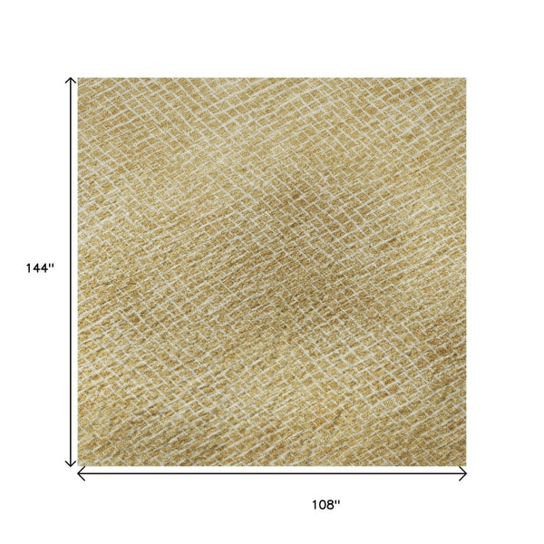 HomeRoots 9' X 12' Gold Geometric Washable Area Rug – Soft, Durable, UV-Protected for Family Living Spaces 682858