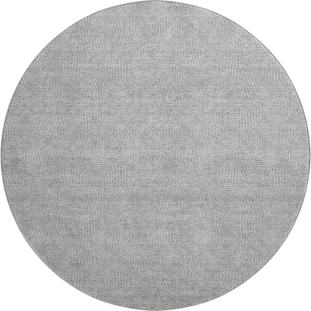 HomeRoots 8' Gray and Ivory Geometric Round Rug - Washable, UV-Protected, Perfect for Homes with Kids & Pets! 682862